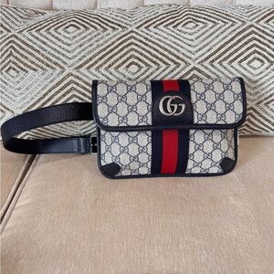 Gucci GG Supreme Belt Bag Web Ophidia White Blue